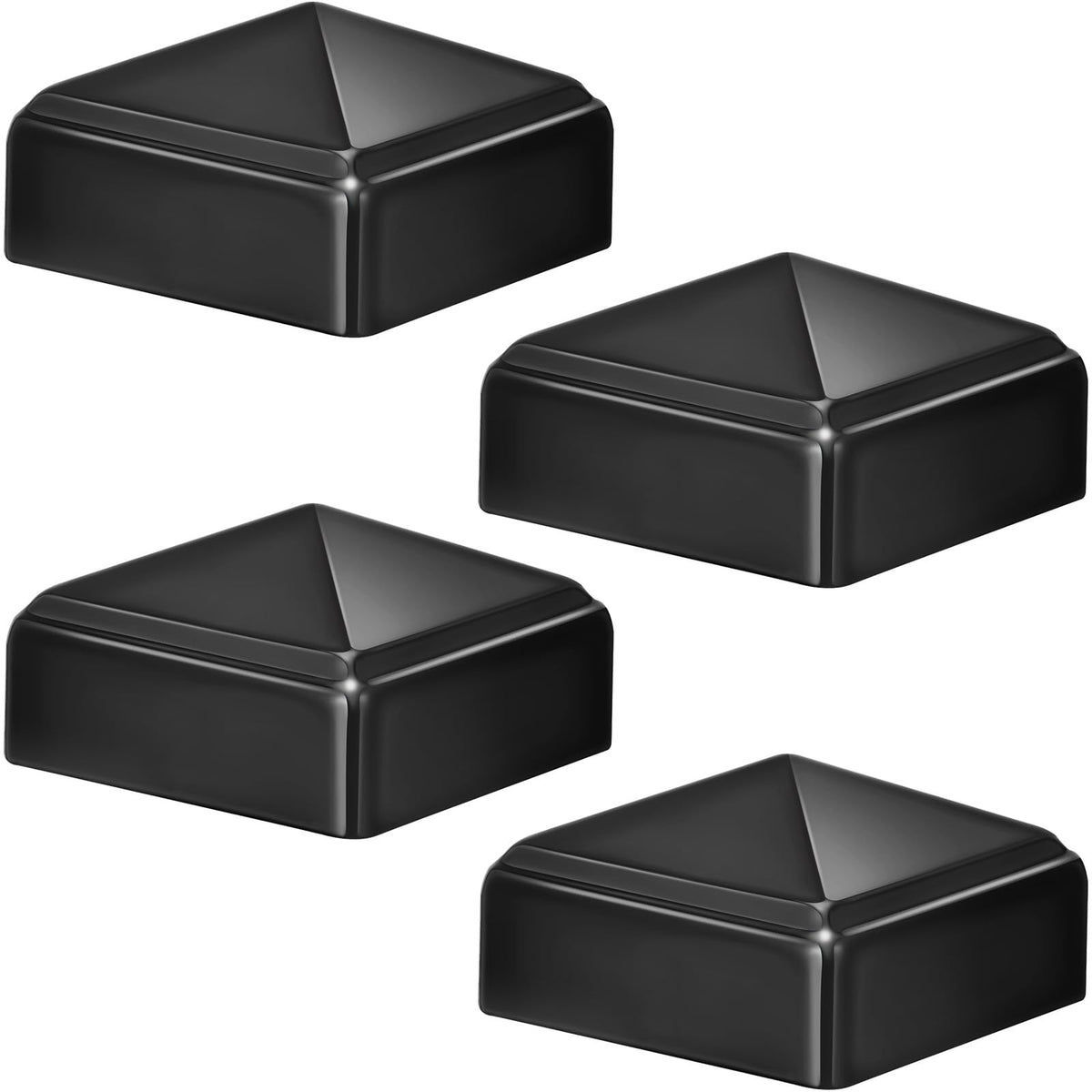 Pelopy pyramid post cap on a 2x2 black post provides weatherproof protection.
