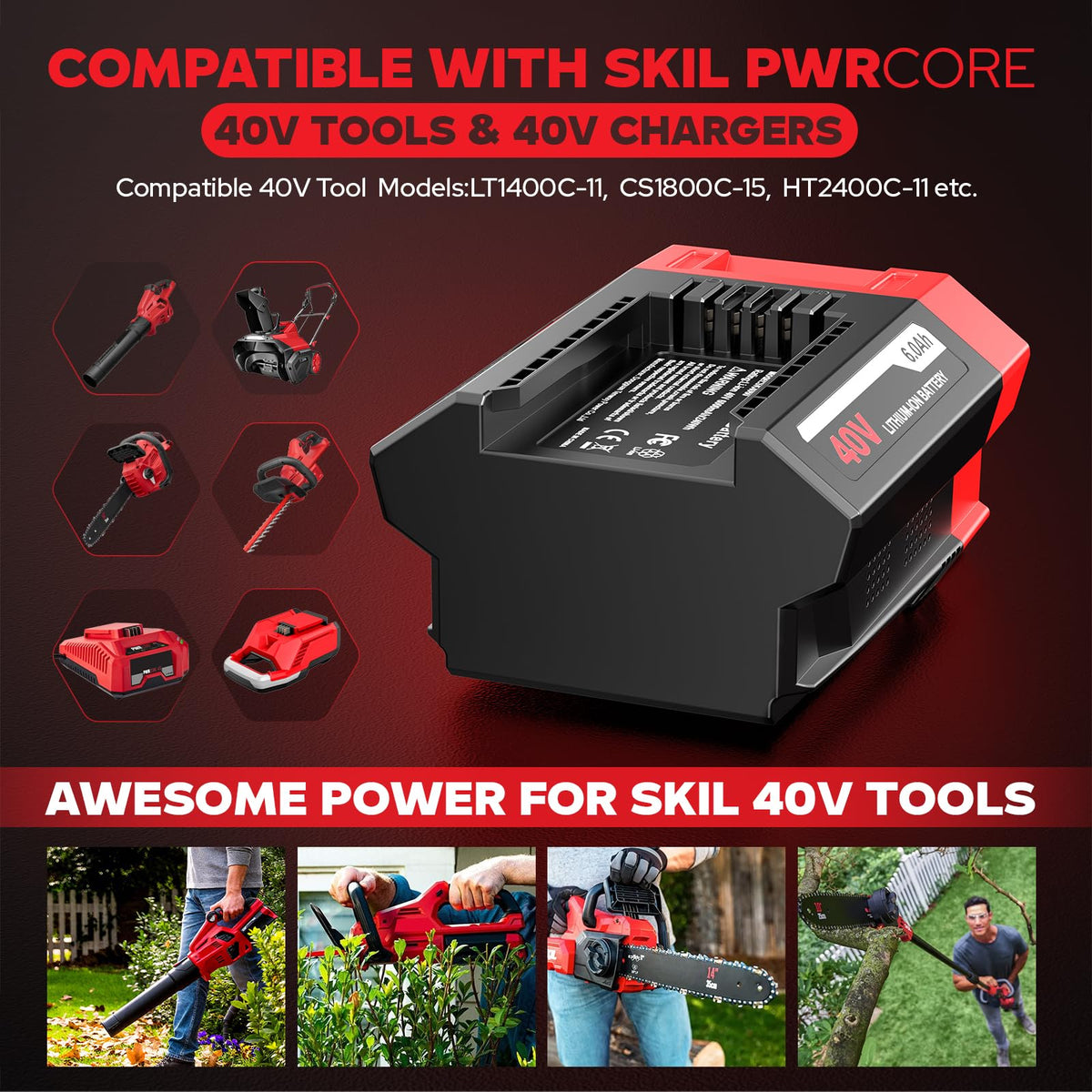 PENGJBATTER compatibility chart for SKIL 40V tools and fit