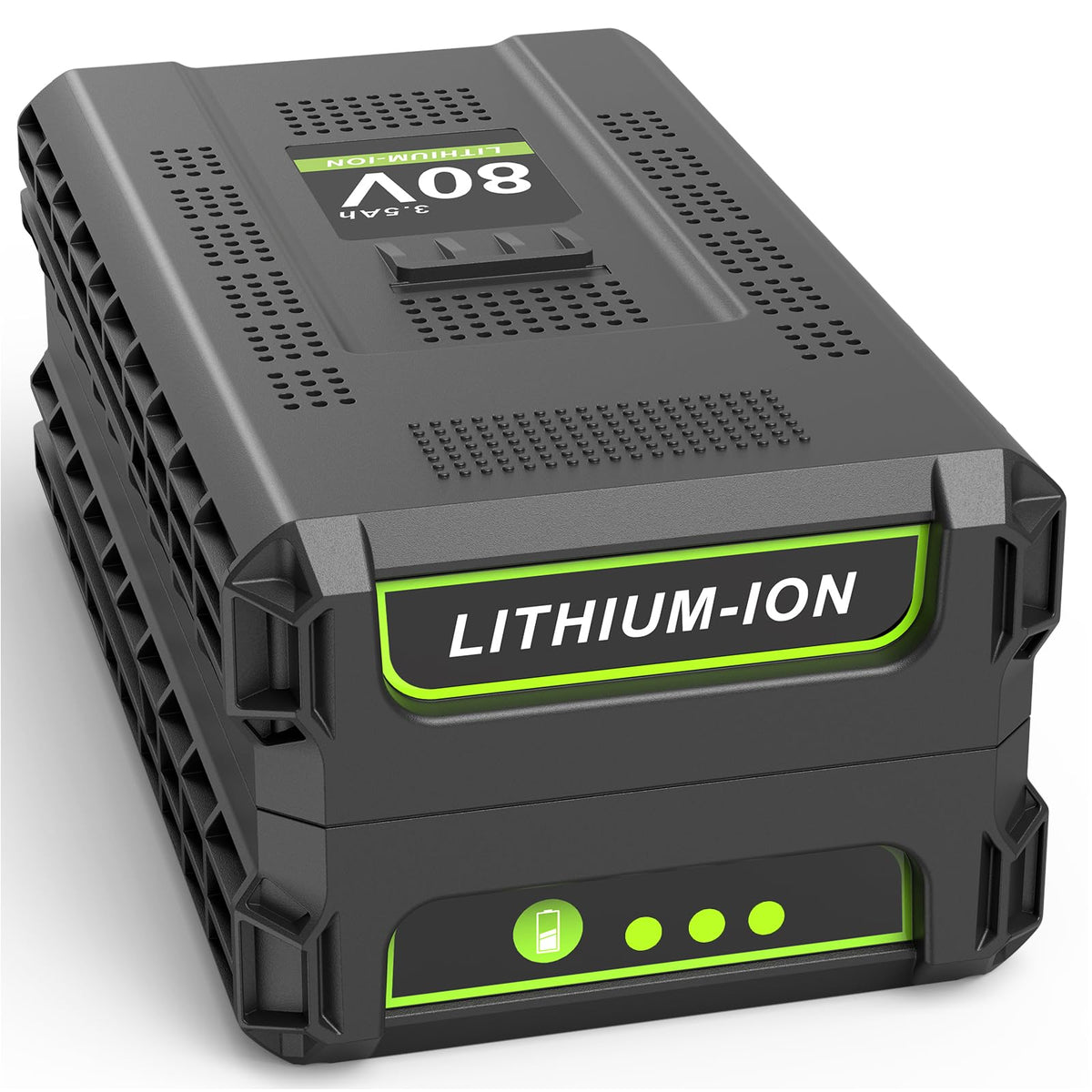 PENGJBATTER 80V battery front view showing high capacity for Greenworks tools.