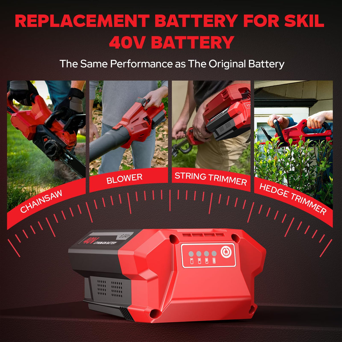 PENGJBATTER battery in use with lawn mower showing extended runtime