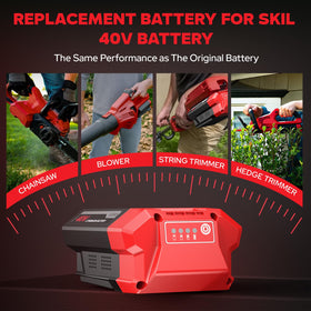 PENGJBATTER battery in use with lawn mower showing extended runtime