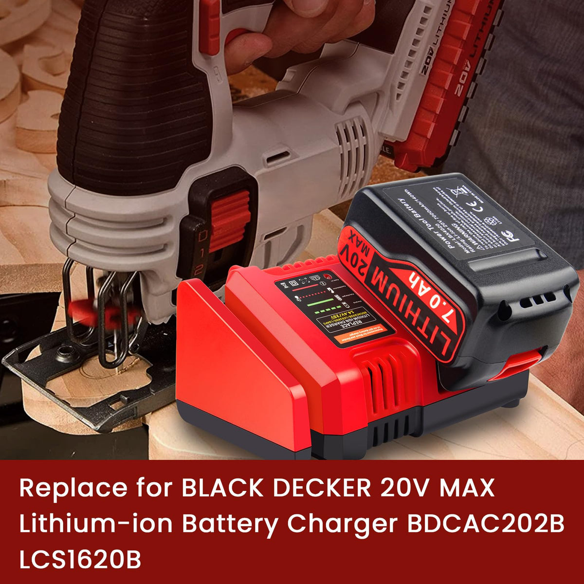 PENGJBATTER L2AFC used beside Black & Decker batteries in workshops.