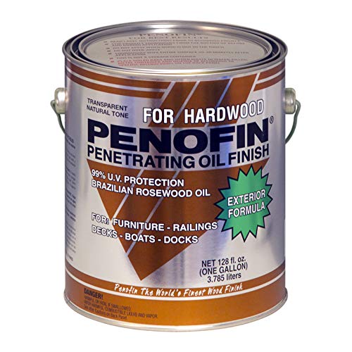 Penofin natural exotic hardwood finish bottle illustrates penetrating oil for durable wood protection.