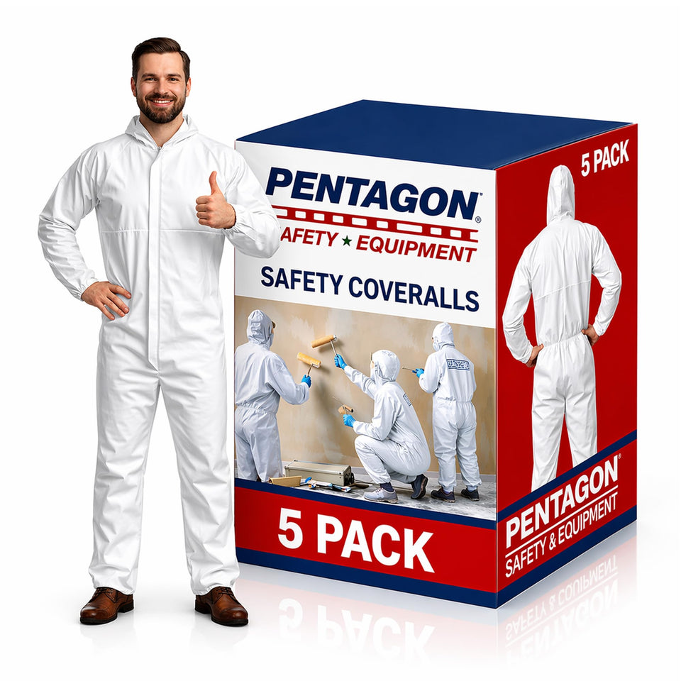 Pentagon Safety Equipment pack of 5 hooded coveralls protects you during messy work.