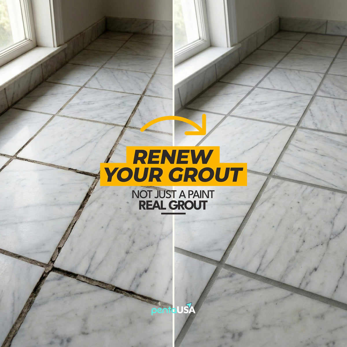 PENTAUSA applicator tool assists smooth, even grout lines for a professional finish.