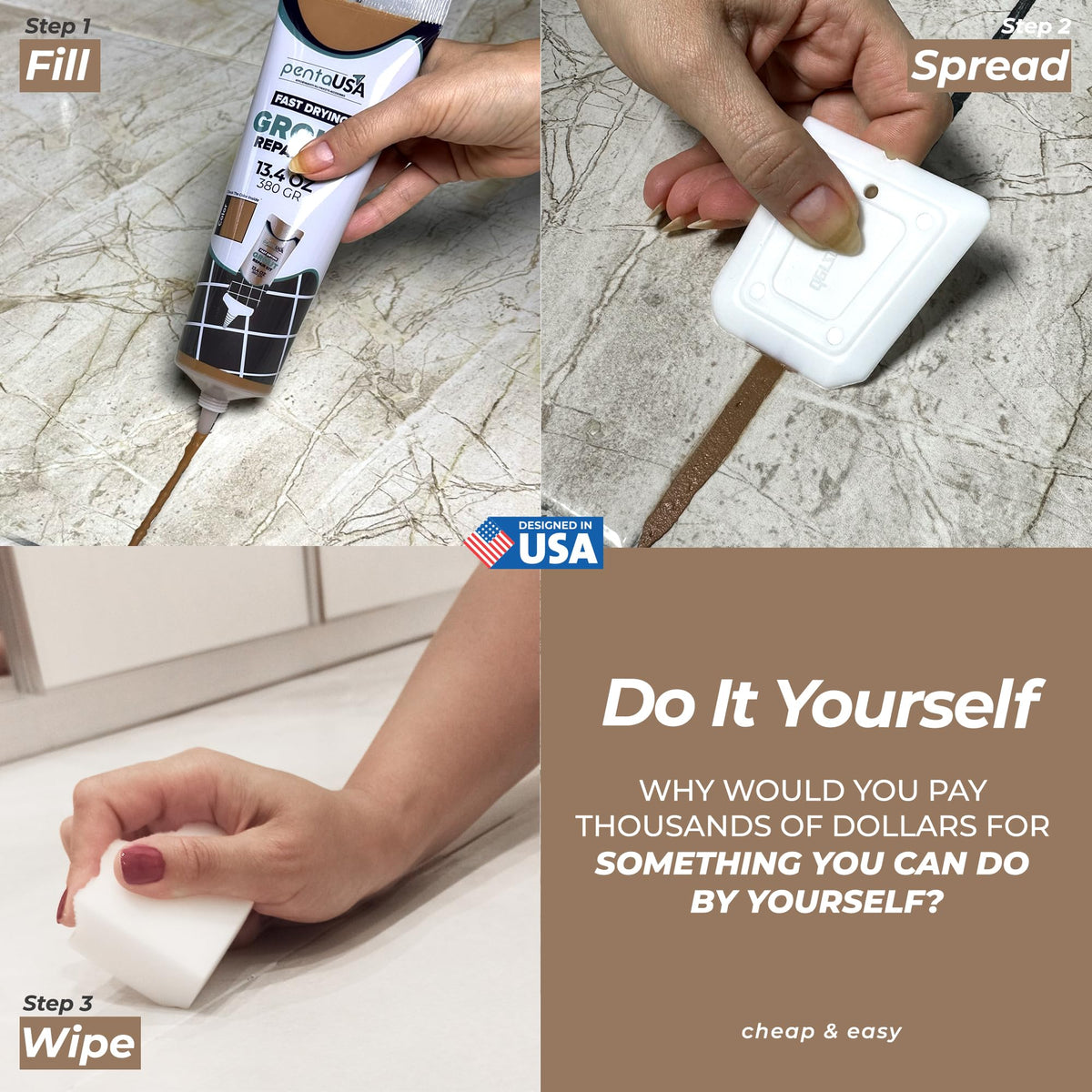 PentaUSA bathroom tile repair result showing a neat, even finish