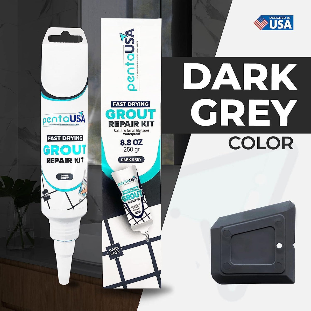 PentaUSA Modern Light Gray grout shade blends with ceramic or porcelain tiles.