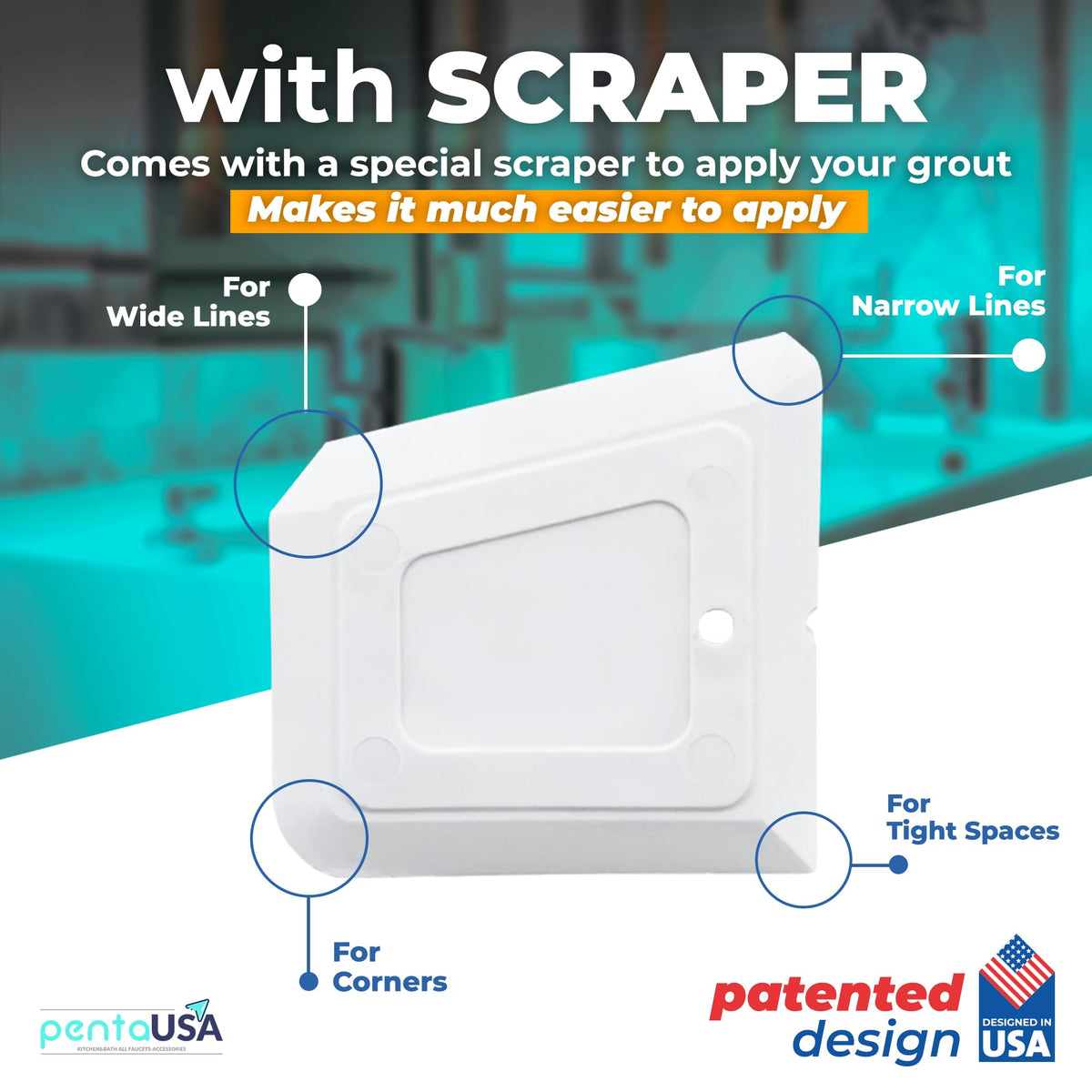 PENTAUSA multi-surface grout repair compatible with ceramic, porcelain, and stone tiles.