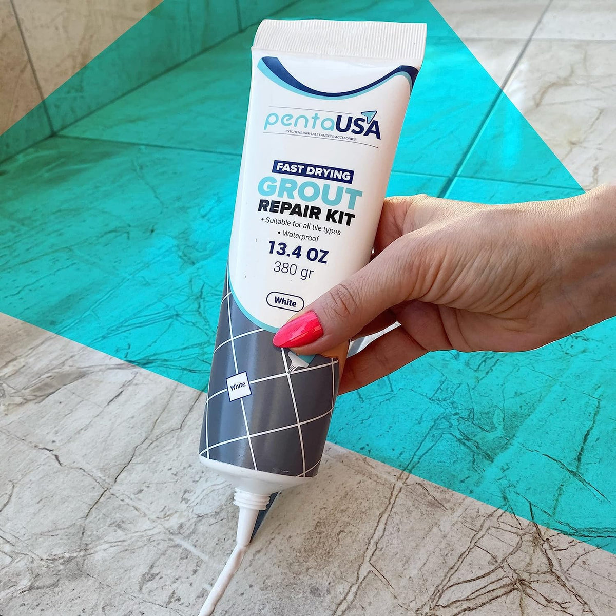 PentaUSA grout tube covers about 44 sq ft at standard tile