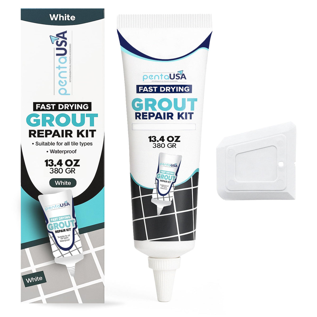 PentaUSA Tile Grout Repair Kit tube close-up for easy bathroom repairs