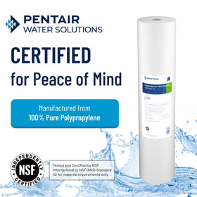 Pentek advanced-density filtration image highlights increased depth for better particulate reduction.