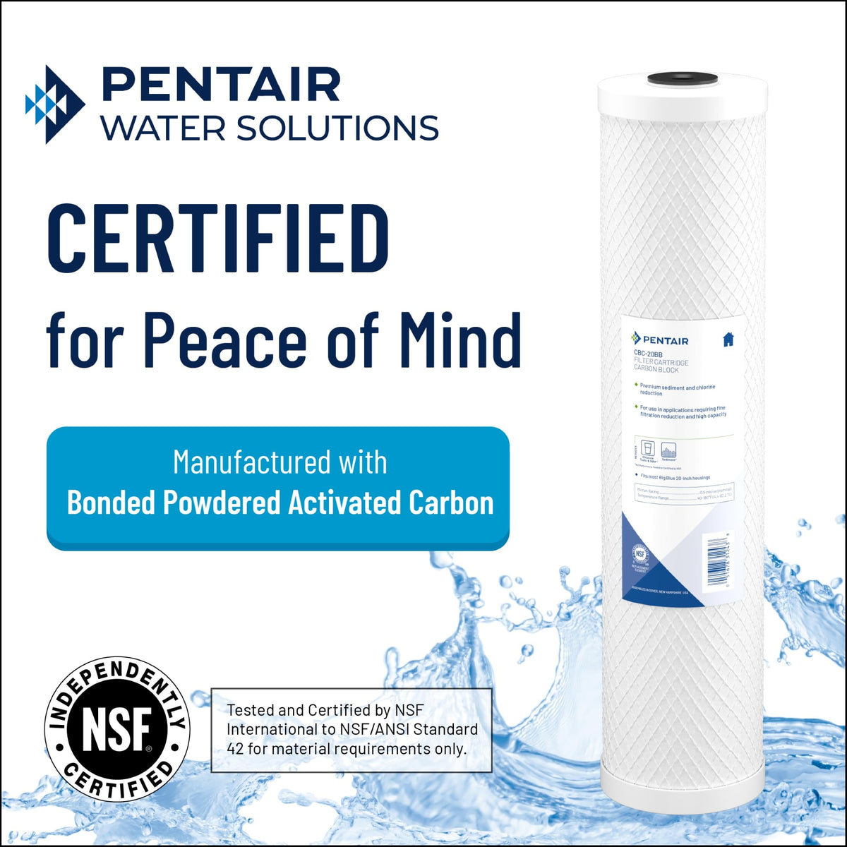CBC-10 cartridge label highlights 0.5 micron filtration in a standard housing.