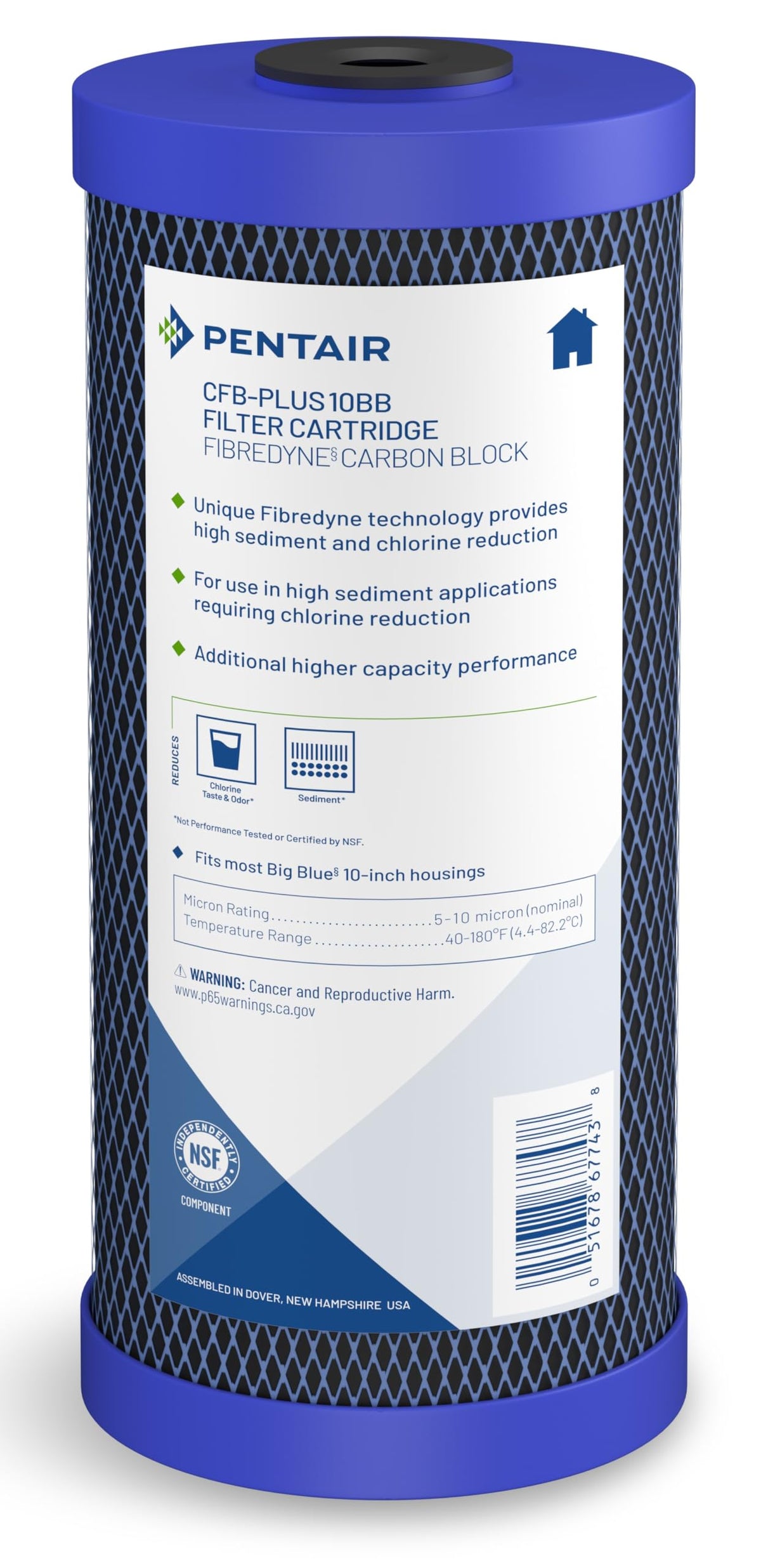 Pentek CFB-Plus10BB carbon block close-up showing dense media for flavor and odor reduction