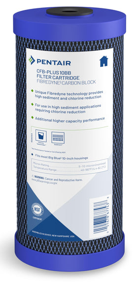 Pentek CFB-Plus10BB carbon block close-up showing dense media for flavor and odor reduction