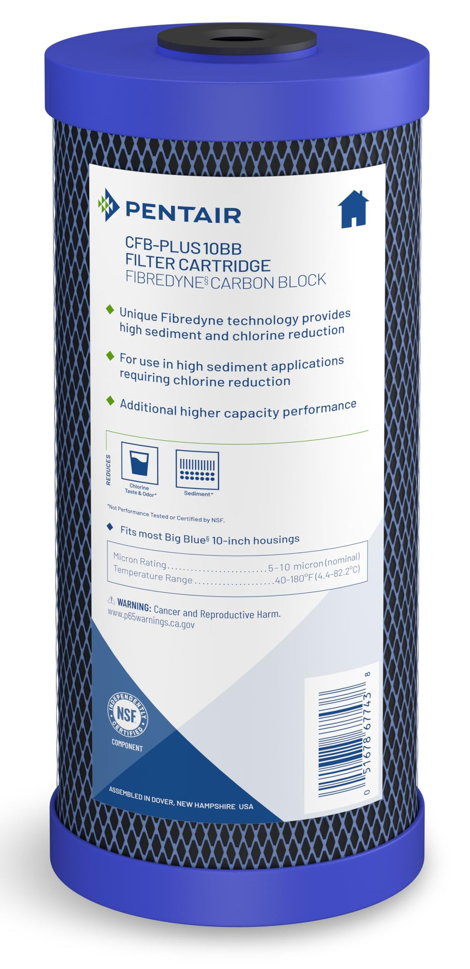 Pentek CFB-Plus10BB carbon block close-up showing dense media for flavor and odor reduction