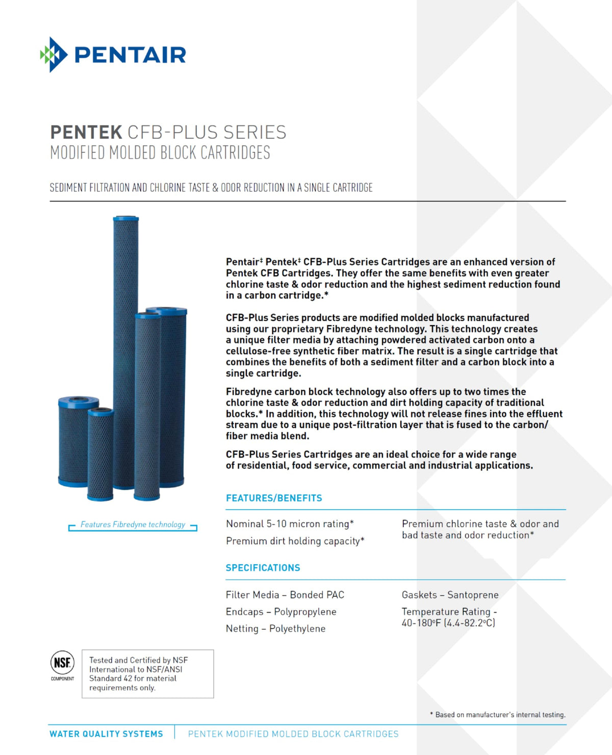 Pentek CFB-Plus10BB water flow test image showcasing sediment and chlorine reduction potential