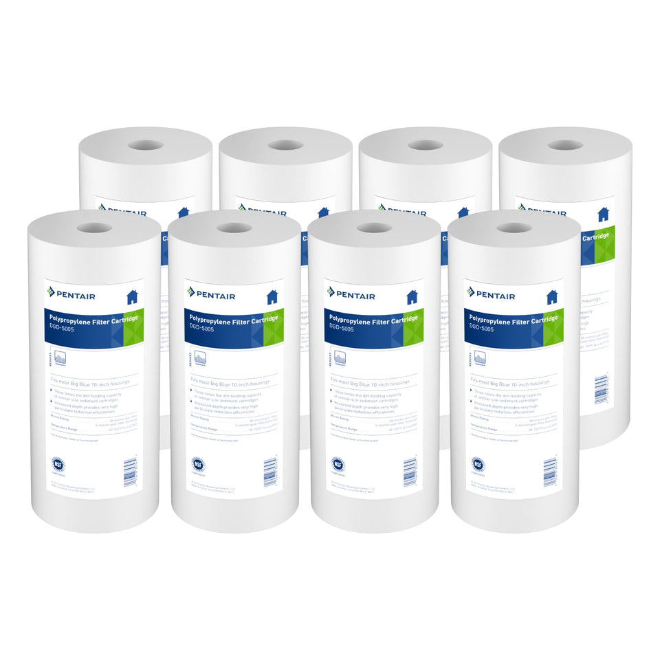 Pentek DGD-5005 Big Blue close-up showing dense polypropylene media for sediment reduction.