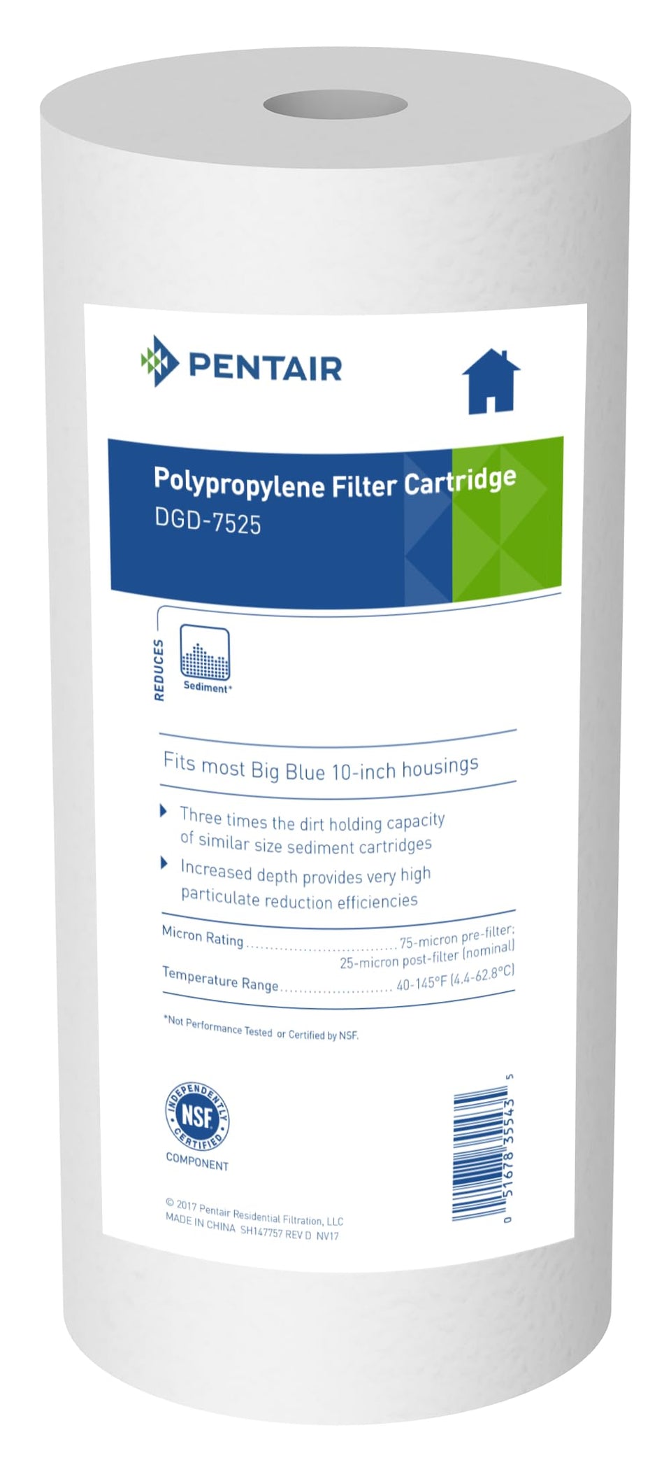 Pentek DGD-7525 dirt-particle capture visual showing sediment filtration.