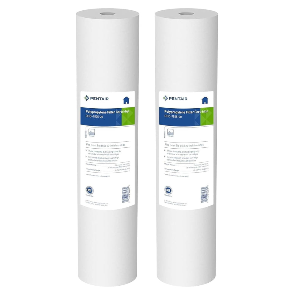 Pentek DGD-7525-20 cartridge in Big Blue housing for clean water and long-lasting filtration.