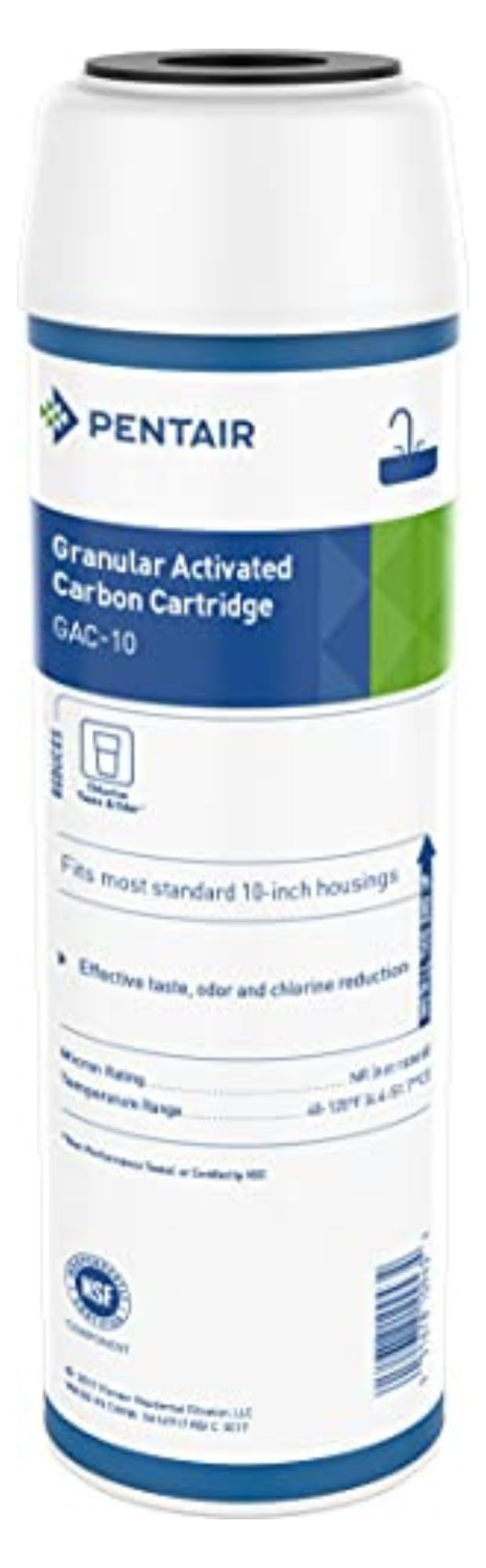 Pentek GAC-10 under-sink blue cartridge improves taste and odor for everyday drinking water.