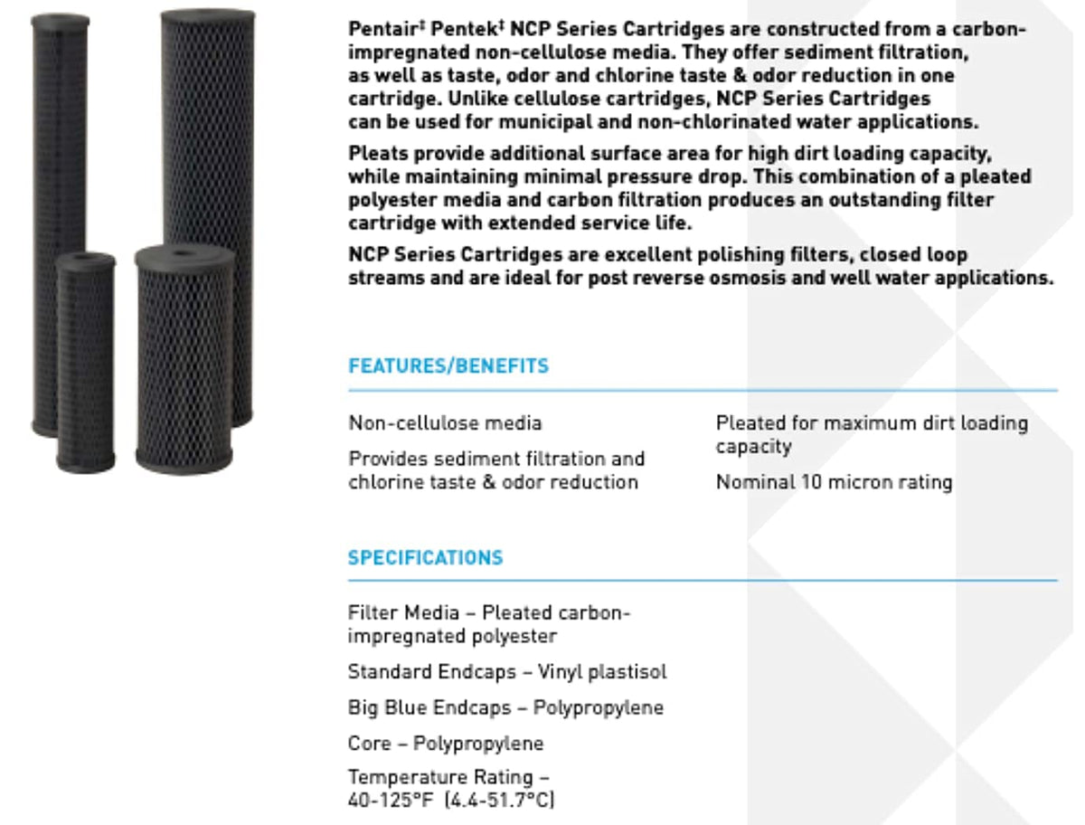 Carbon filtration component of NCP-20BB improves water taste and odor