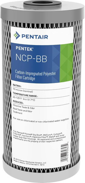 Pentek NCP-BB Big Blue carbon filter cartridge reduces sediment and chlorine taste.
