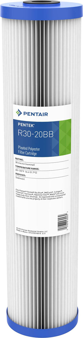 Pentek R30-20BB filter close-up highlighting efficient sediment capture.