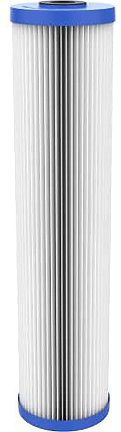 Pentek R30-20BB pleated media close-up highlights high dirt-holding capacity.