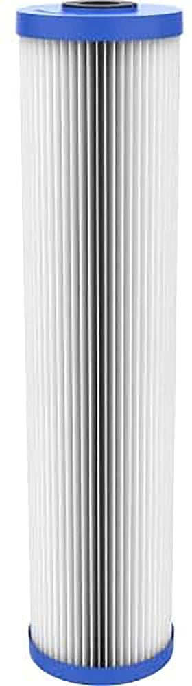 Pentek R30-20BB pleated media close-up highlights high dirt-holding capacity.