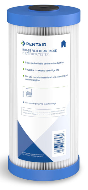 Pentek R50-BB Big Blue sediment filter for whole-house use reduces dirt for clearer water.