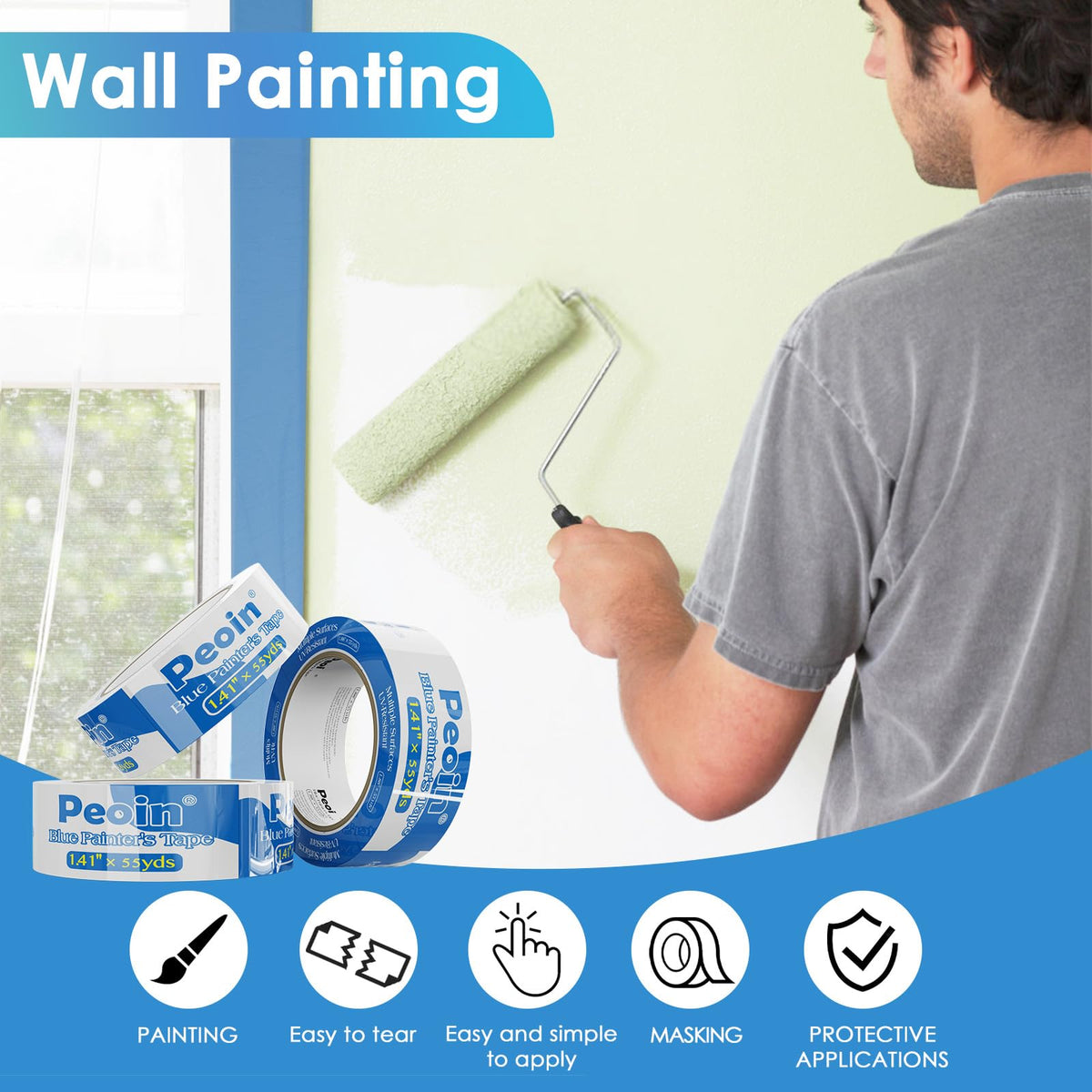 Peoin blue tape removes cleanly without leaving residue.
