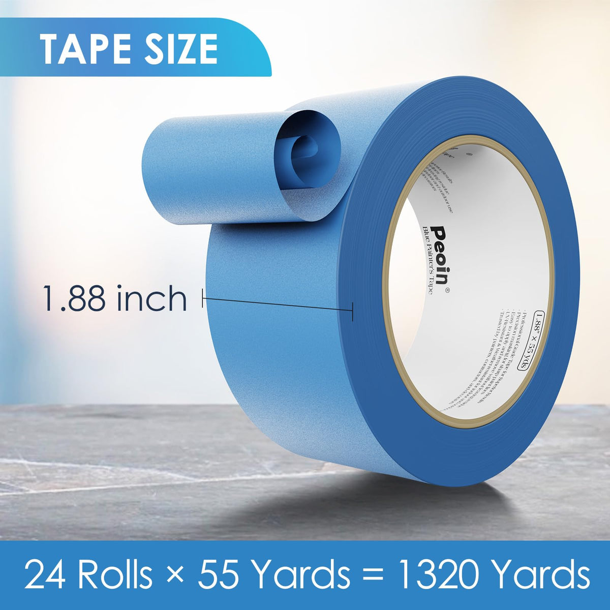 Peoin blue painter tape on wall for clean masking during painting
