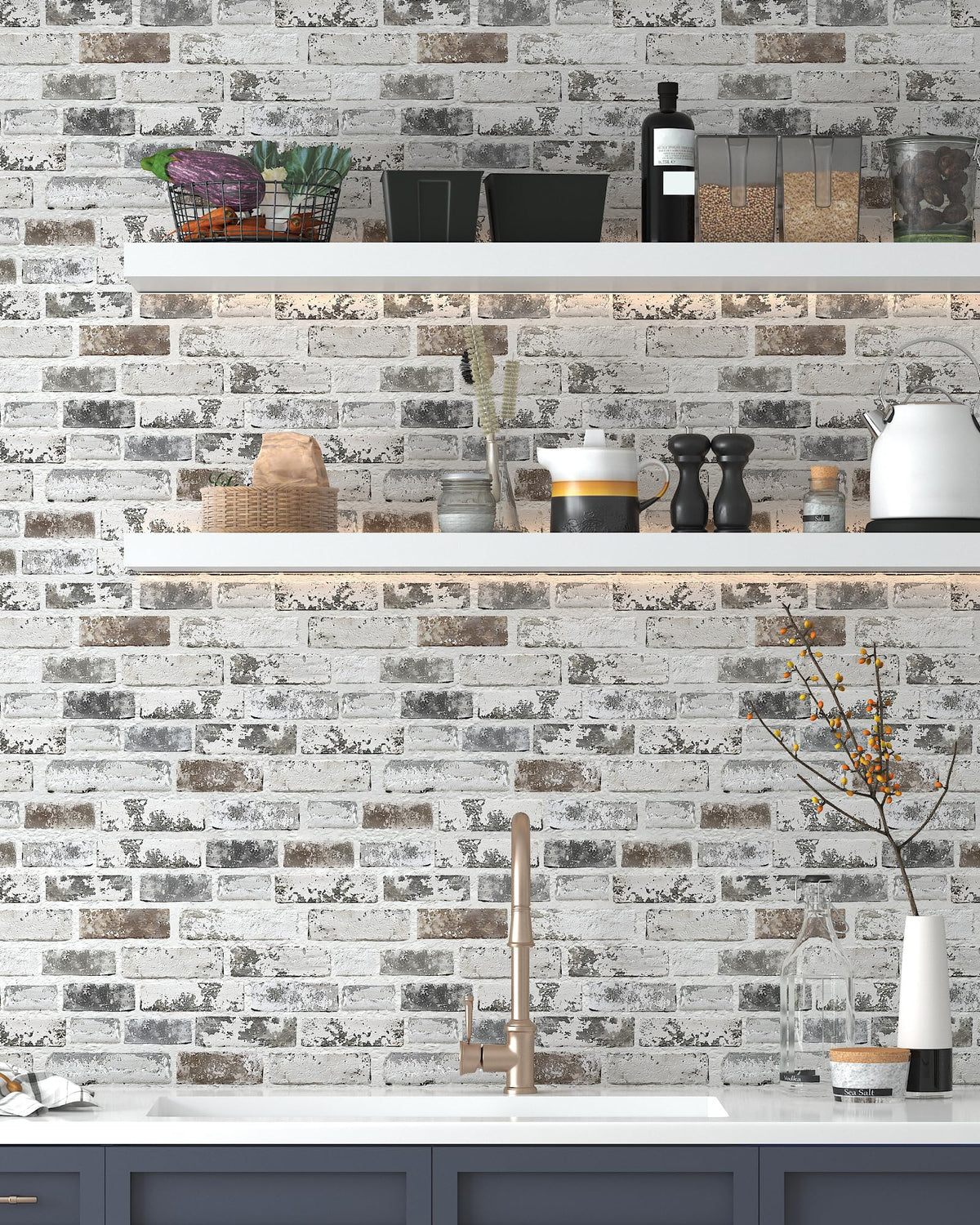 PeonyQueen living room decor using brick wallpaper adds texture and depth