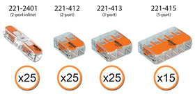 Peppy Products WAGO 221-412 two-conductor close-up shows reliable wire termination.