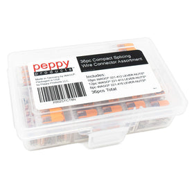 Peppy Products WAGO 221-413 three-conductor lever-nuts for tidy wiring.