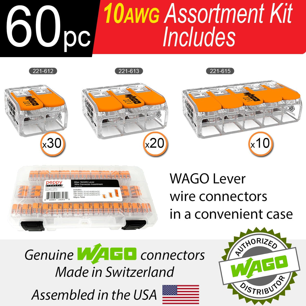 Peppy Products WAGO 221-613 three-conductor lever nut ideal for multi-wire connections.
