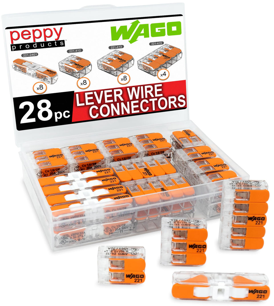 Peppy Products WAGO 221 lever nuts in a compact case for tidy wiring