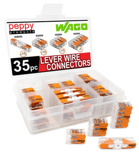 Peppy WAGO 221 lever nuts in case with inline 2-conductor view for quick wiring