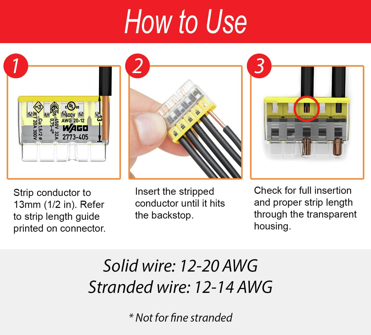 Peppy WAGO 2773-404 four-conductor wall nuts support versatile multi-wire connections.