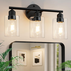Percantis 3-light bathroom fixture with glass shades for even mirror lighting.