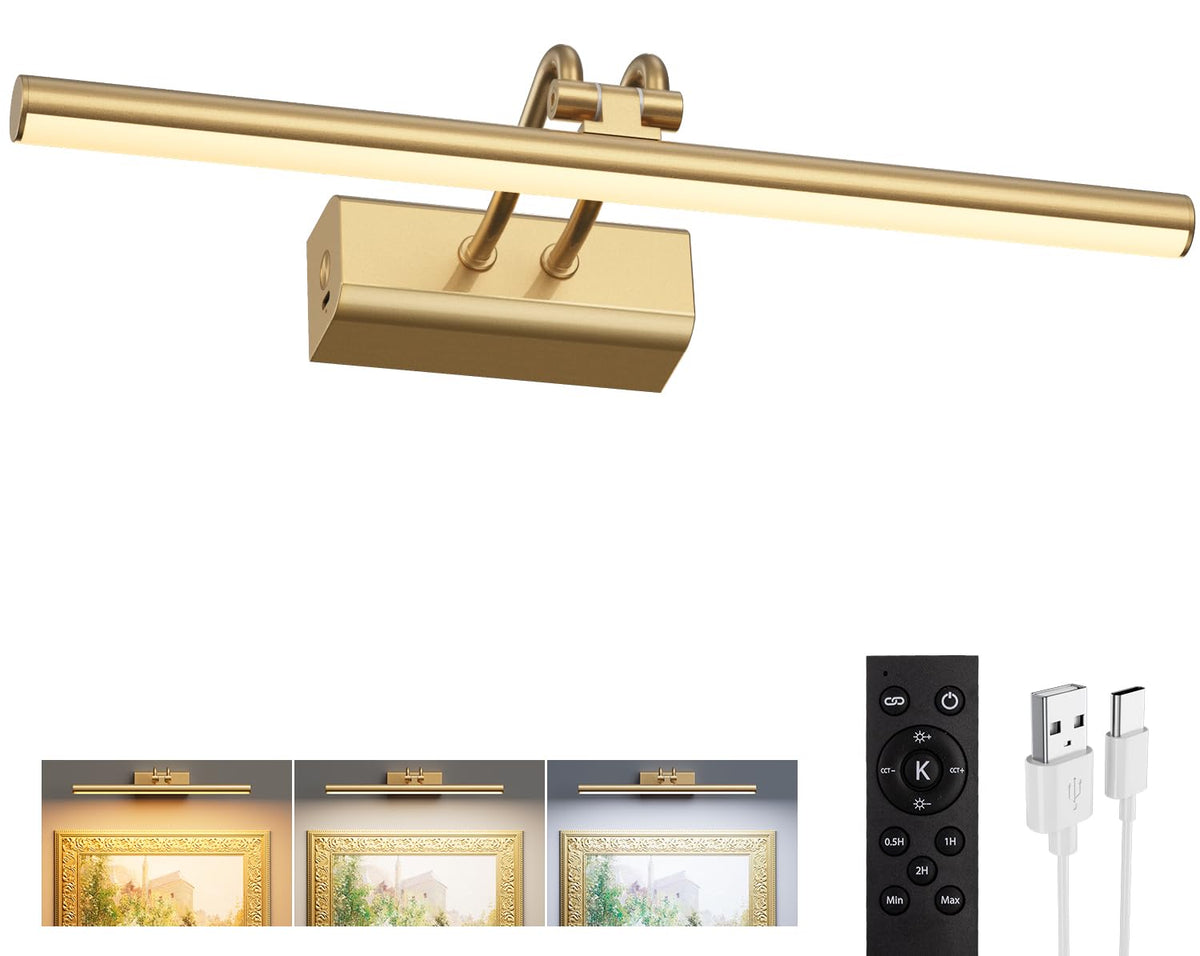 Percantis battery-operated picture light on wall highlighting artwork
