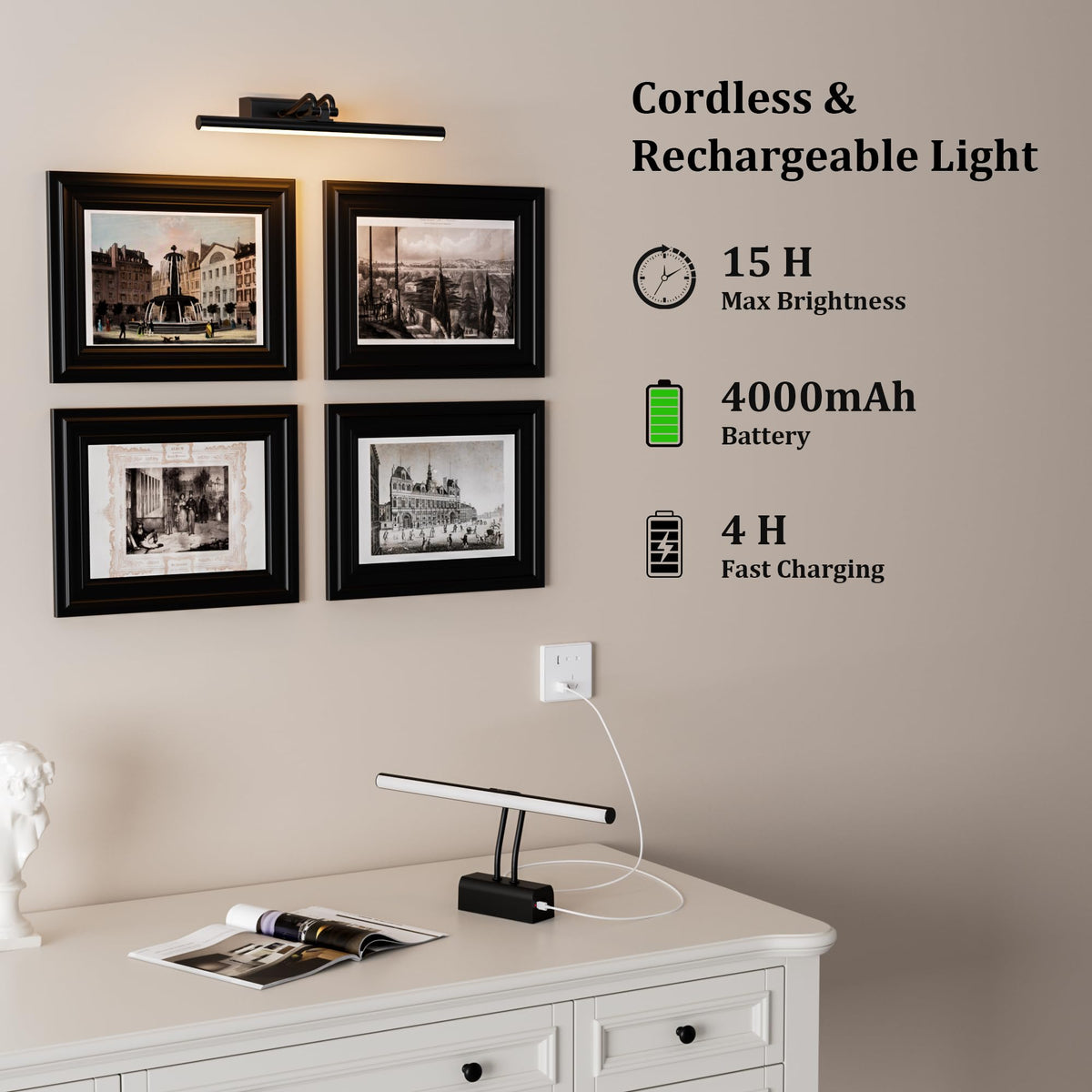 Percantis elegant black finish adds sophistication to living rooms and galleries.