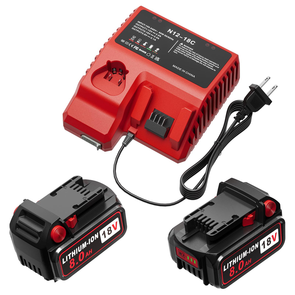 PercooAir 18V 8Ah battery pack front view enables longer tool runtime.