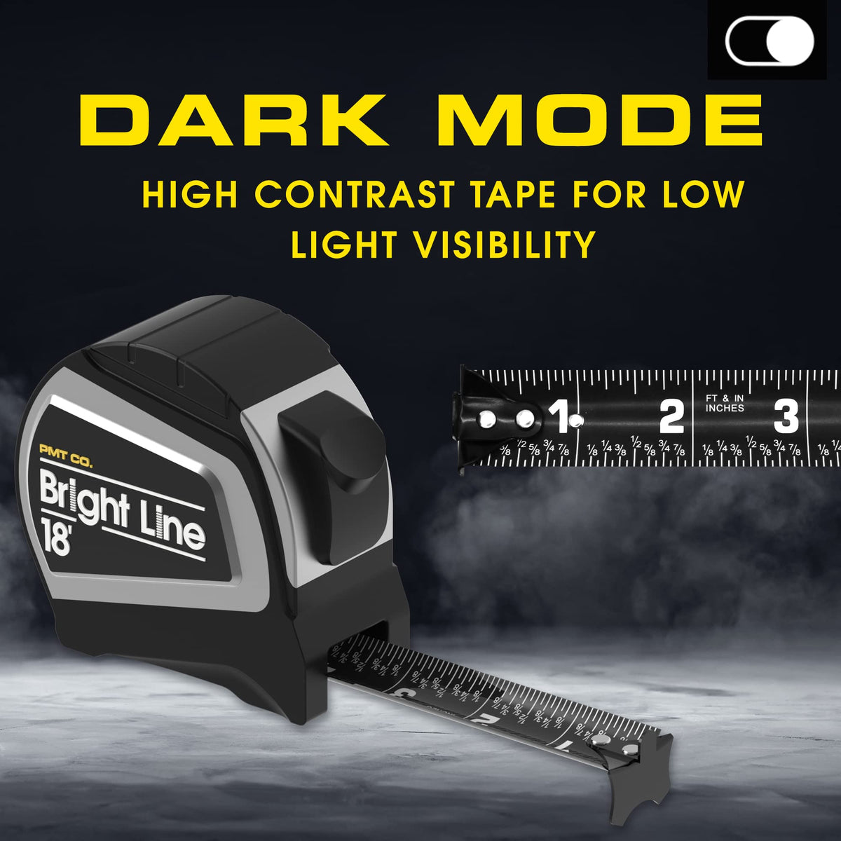 Perfect Measuring Tape BrightLine dark-mode display shows precise measurements.