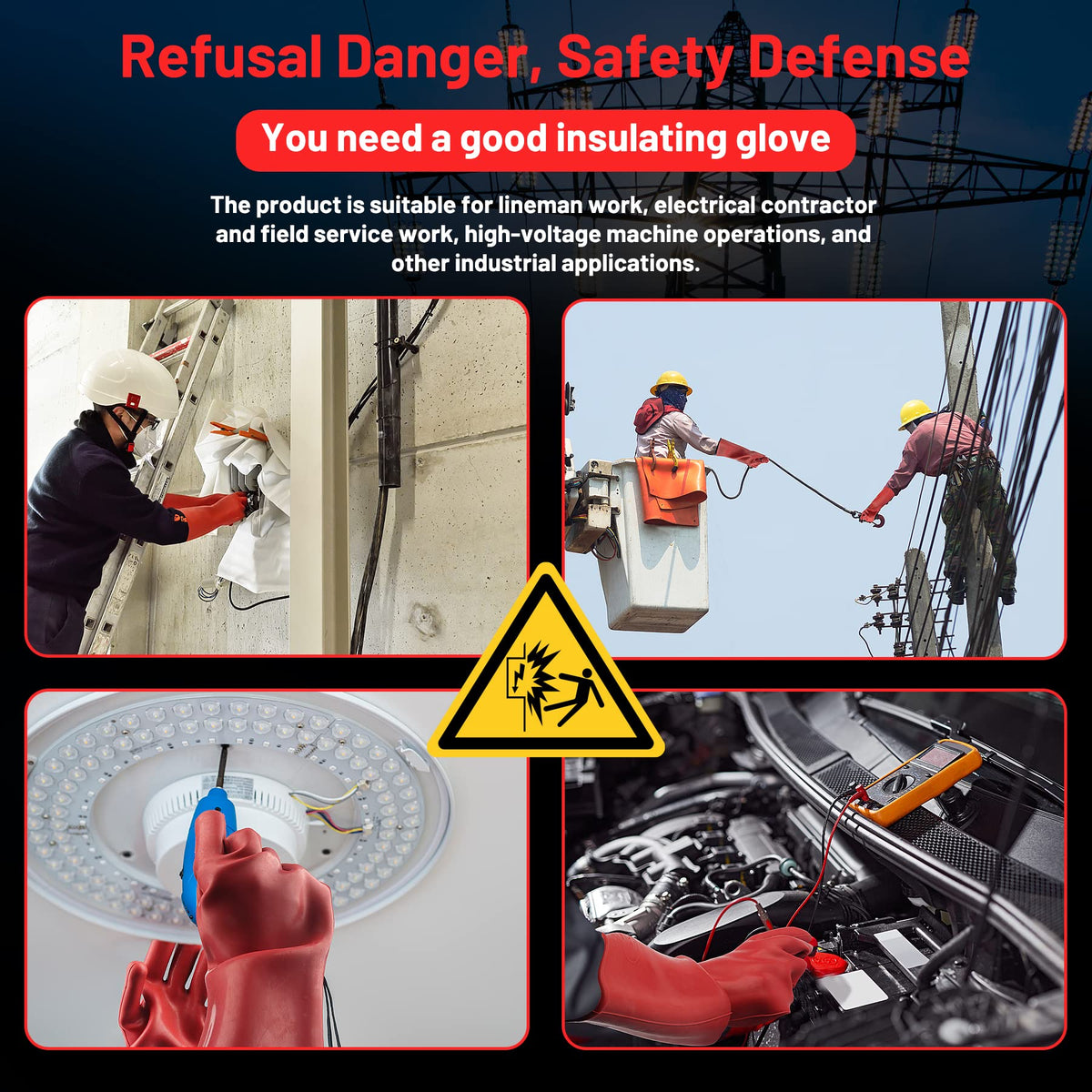 PerfectMart high-voltage gloves with rolled cuff for quick removal.