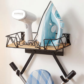 PERFNIQUE ironing board holder wall mount showing organized laundry setup and easy access