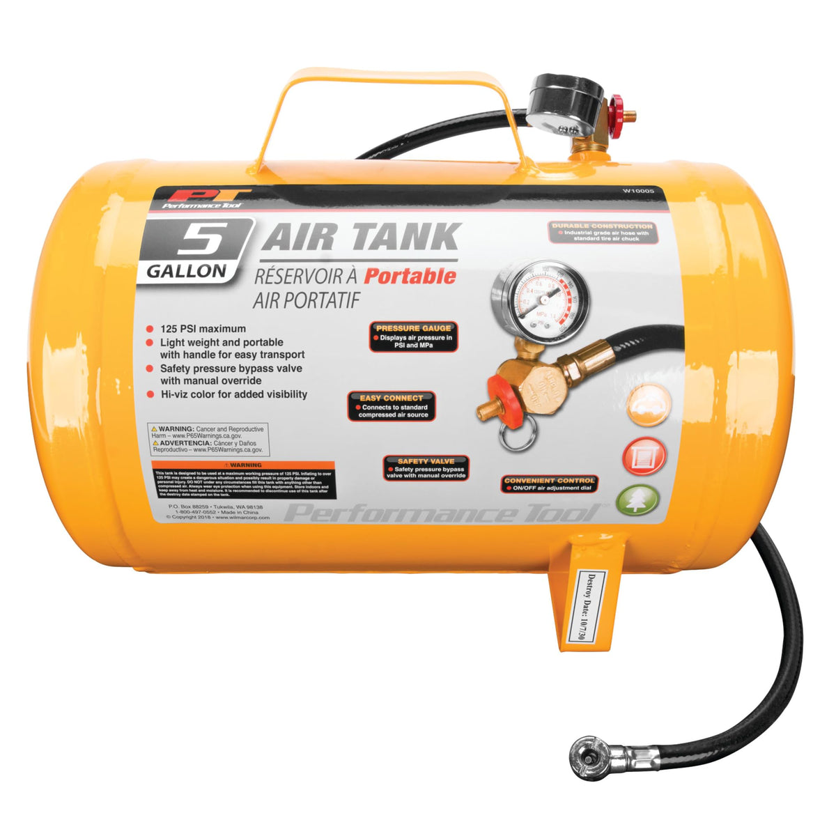 Performance Tool W10005 tire chuck assembly ready for fast inflation tasks.