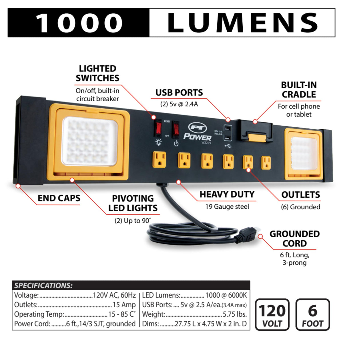 Performance Tool W2279 side view highlighting versatile outlet array