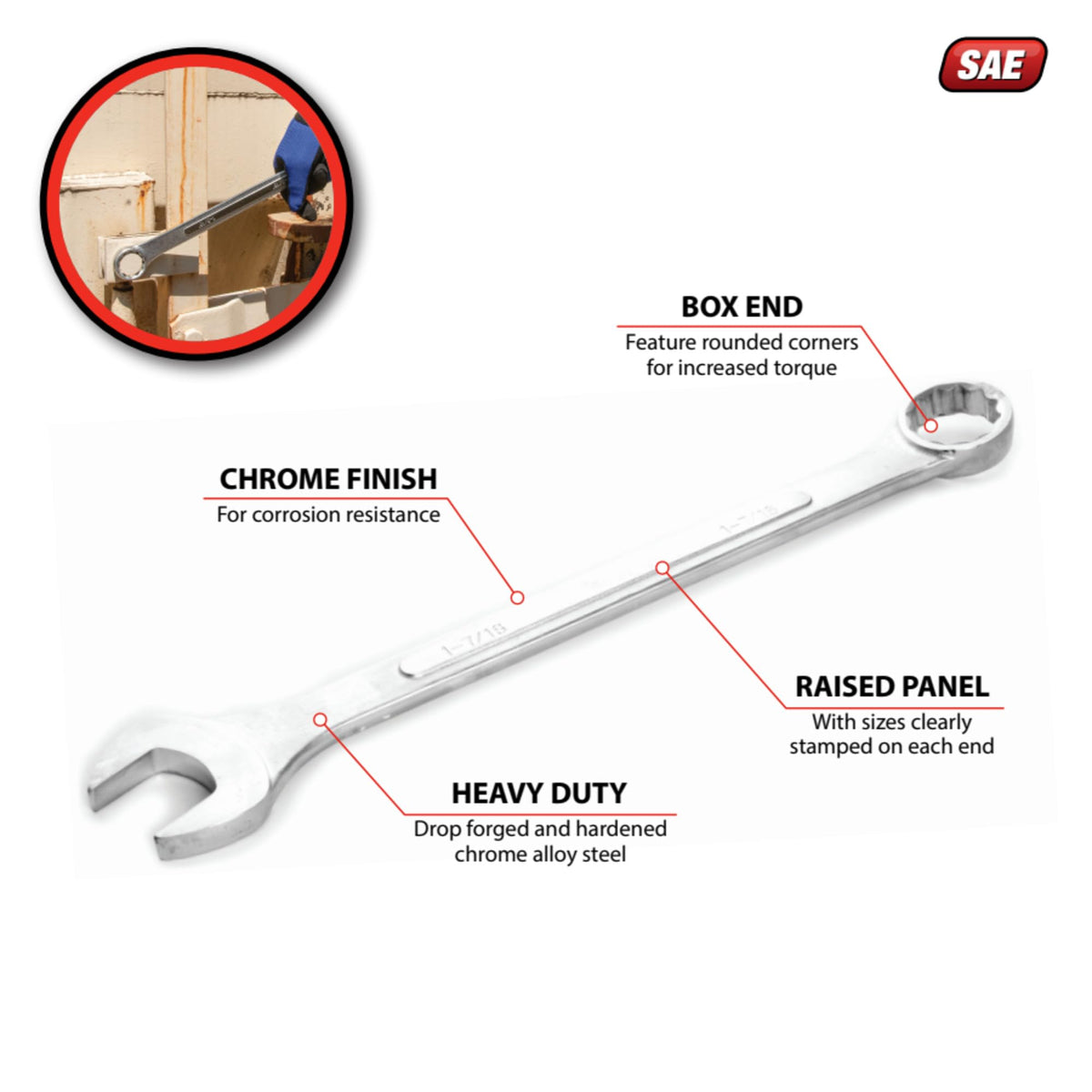 Performance Tool W377B wrench showing box ends rounded corners for better leverage