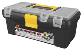 Performance Tool W54012 heavy-duty plastic organizer box with removable tray for quick tool access.